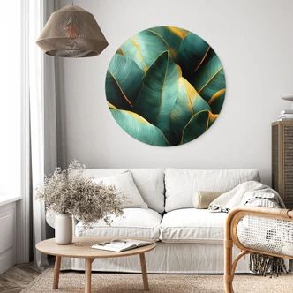 Wanddecoratie Exotische bananenbladeren - Jaszke - Alu-Dibond Rond 