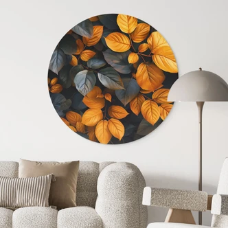 Wanddecoratie Glinsterende bladeren in de herfst - Jaszke - Alu-Dibond rond 