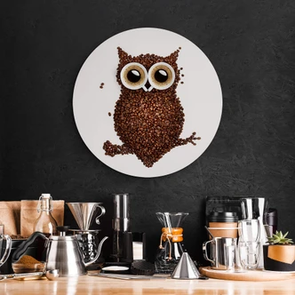 Alu-Dibond Wall Circle Coffee Owl 
