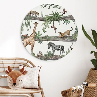 Wanddecoratie Afrikaanse dieren in de jungle - Kikki Belle - Alu-Dibond Rond 