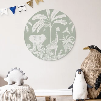 Ronde Wanddecoratie jungle dieren in tropisch groen - Kikki Belle - Aluminium dibond 