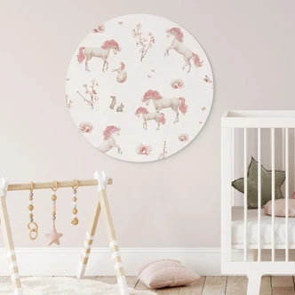 Ronde muurschildering Eenhoorn droom in bloemenland - Kikki Belle 