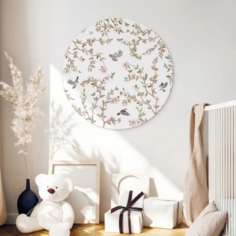 Dibond Wanddecoratie Rozenstruik met vogels - Kikki Belle 