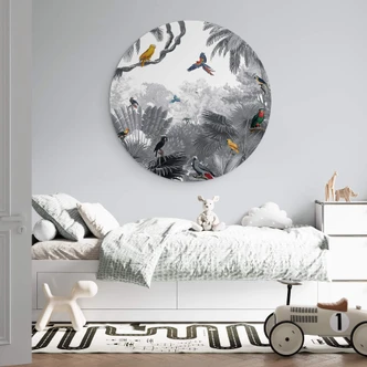Wandcirkel Kikki Belle - Tropische Vogels in het zwart wit 