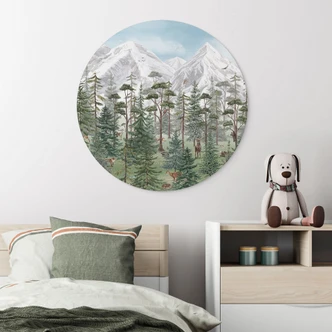 Animali della foresta in una verde foresta alpina - Kikki Belle - Tondo in alluminio dibond 