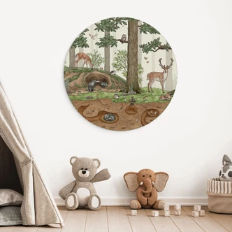 Stampe per pareti con oggetti nascosti di animali della foresta - Kikki Belle - Alu-Dibond rotondo 