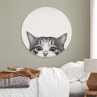 Ronde muurschildering Nieuwsgierige kat - Korenkova - Alu- Dibond 