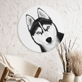 Ronde muurschildering Siberische husky - hondenportret - Korenkova - aluminium dibond 