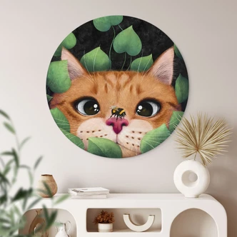Muurschildering Sweet cat in the bush - Korenkova - Alu-Dibond Rond 