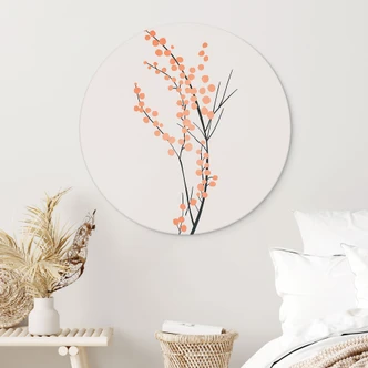 Vægcirkel Ferskenfarvede kirsebærblomster - Kubistika Vægcirkel Ferskenfarvede kirsebærblomster - Kubistika
