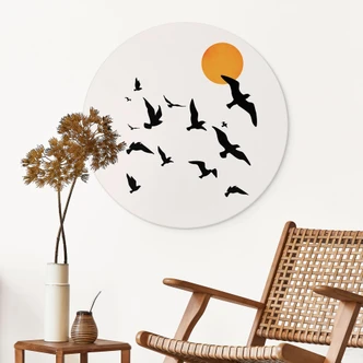 Vægcirkel Trækfugle på vej sydpå - Kubistika Vægcirkel Trækfugle på vej sydpå - Kubistika