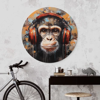 Dibond Wanddecoratie DJ-aap met hoofdtelefoon - Magnusson 