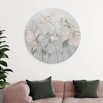 Wandbild Blumen im Vintage Stil in Grau - Ms Tiff - Alu-Dibond Rund 