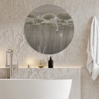 Wanddecoratie Lotusbloemen met zwaan in water in grijs - Ms Tiff - Alu-Dibond Rond 