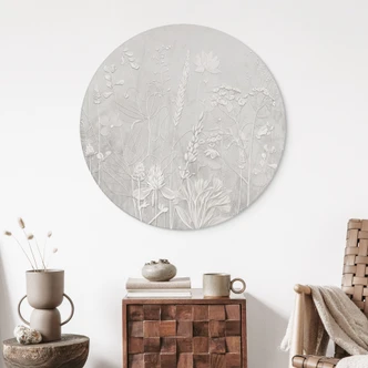 Wanddecoratie planten in wit in modern design - Ms Tiff - Alu-Dibond rond 