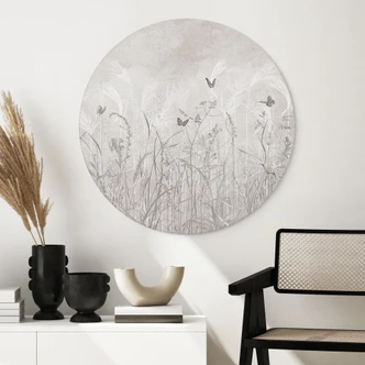 Wanddecoratie wilde bloemenweide met vlinders in Scandinavisch design - Ms Tiff - Alu-Dibond Rond 