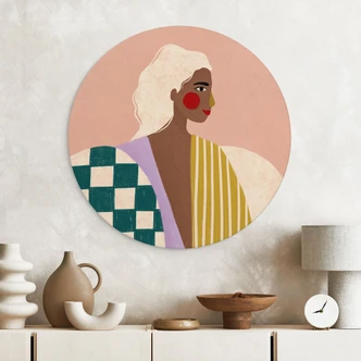 Wandbild Frau in Mustern: Eine moderne Ikone - Müller - Rund -Alu-Dibond 