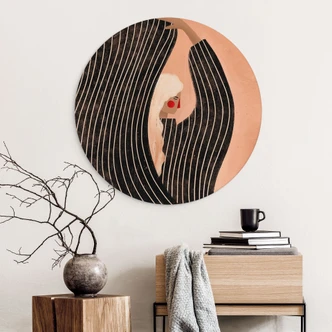 Wandbild Frau mit schwarzem Streifenkleid - Müller - Alu-Dibond Rund 