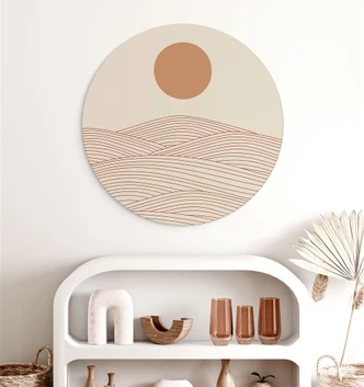 Wandbild Sonnenaufgang über der abstrakten Wüste - Playell - Alu-Dibond Rund 