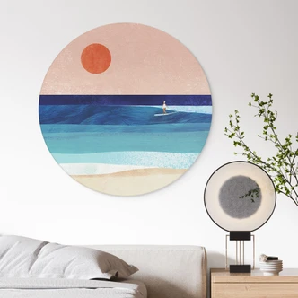 Wandbild Surfer Mädchen beim Sonnenuntergang - Rivers - Rund - Alu-Dibond 