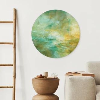Wanddecoratie Abstracte horizon in limoengroen - Schmucker - Alu-Dibond Rond 