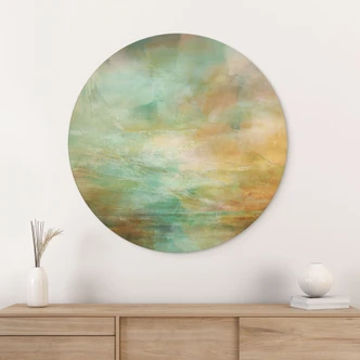 Wanddecoratie turquoise-goud licht aan zee - Schmucker - Alu-Dibond rond 