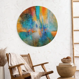 Wanddecoratie Urban light in blauw en oranje - Schmucker - Alu-Dibond Rond 