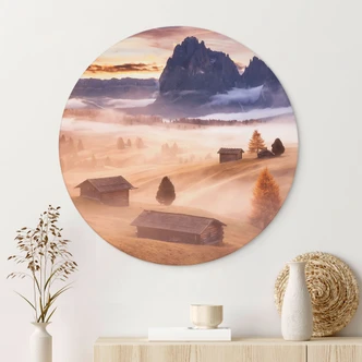 Wanddecoratie Herfstmist in de Alpen - Selagea - Alu-Dibond Rond 
