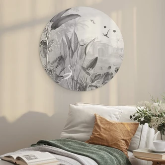 Wandcirkel Sir Edward - Botanisch zwart wit Wandcirkel Sir Edward - Botanisch zwart wit