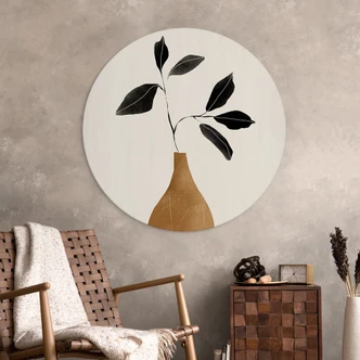 Wanddecoratie Tak in gouden vaas - ThingDesign - Aluminium Dibond Rond 