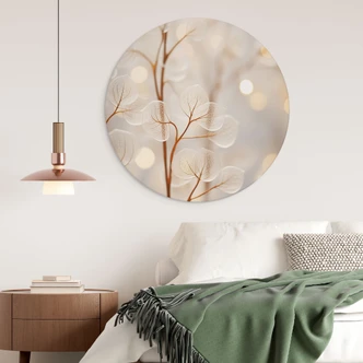 Stampe per pareti Foglie in filigrana beige - Alluminio dibond - Treechild - Rotondo 