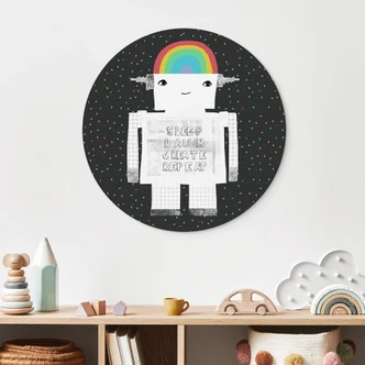 Wandbild Regenbogen-Roboter Sleep Laugh Create - Treechild - Alu-Dibond Rund 
