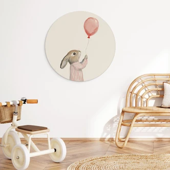 Wandbild Süßer Hase mit Luftballon - Treechild - Alu-Dibond Rund 