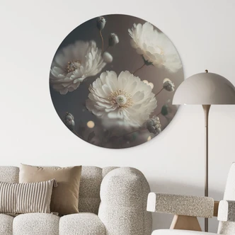 Wandbild Weiße Blumen mit Goldstaub - Treechild - Alu-Dibond Rund 