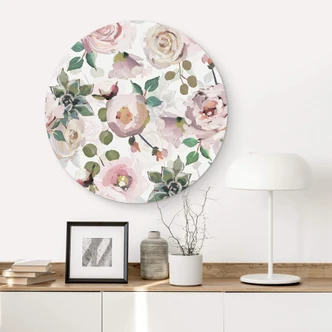 Alu-Dibond UN Designs - Blomster i kunstnerisk stil - Rund 