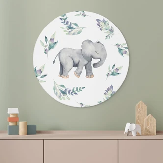 Dibond Wanddecoratie Schattige baby olifant tussen boho takken - UN Designs 