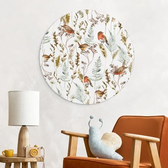Wandbild Spatzen und Rotkehlchen - UN Designs - Rund - Alu-Dibond 