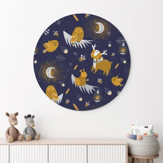 Wandbild Waldtiere in der Nacht - UN Designs - Rund - Alu-Dibond 