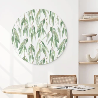 Wandbild Zweige mit grünen Blättern - UN Designs - Rund - Alu-Dibond 