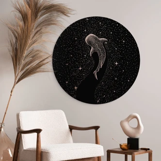 Wanddecoratie met kopereffect Walvishaai in de oceaan van sterren - Cakir - Alu-Dibond Rond 