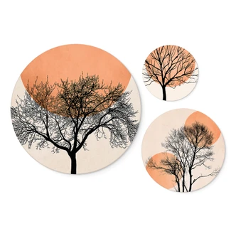 Vægcirkel Sæt Kubistika - Varm solnedgang i ferskenfarver (3 stk.) 