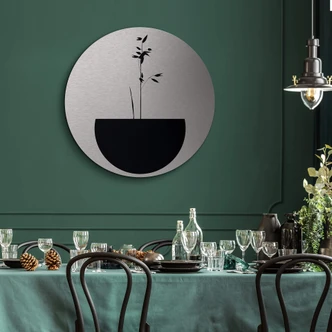 Wandcirkel met zilver effect Kubistika - Abstract Flower 