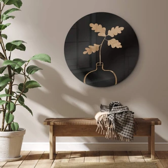 Glasbild 1X Studio - Goldene Eichenblätter in einer Vase - Rund 