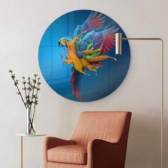 Glasbild Almawash - Der Papagei und das Farbenspiel - Rund 