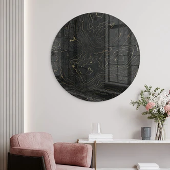 Glasbild Abstrakte Linien Schwarz-gold - Amini - Rund 