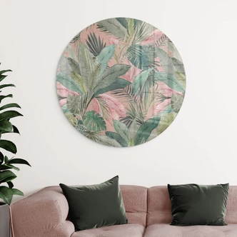 Stampa su vetro Foglie tropicali nella giungla rosa - Bloomery Decor - Rotondo Stampa su vetro Foglie tropicali nella giungla rosa - Bloomery Decor - Rotondo