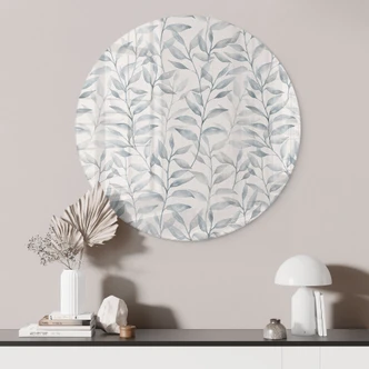Glasbild Zarte Aquarell-Blätter - Soft Grau - Bloomery Decor - Rund Glasbild Zarte Aquarell-Blätter - Soft Grau - Bloomery Decor - Rund
