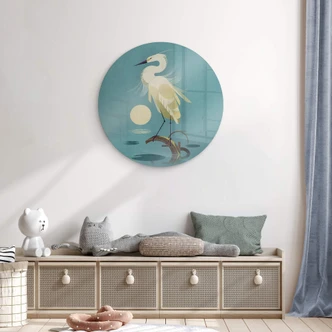 Glasbild Braun - Reiher - Rund 