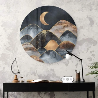 Glasbild Fredriksson - Berge im goldenen Mondlicht - Rund 