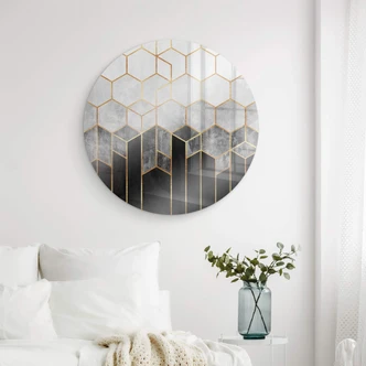 Glasbild Fredriksson - Hexagone: Schwarz und Grau - Rund 